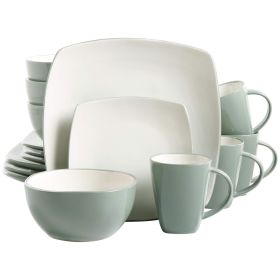 Gibson Home Soho Lounge 16 Piece Soft Square Stoneware Dinnerware Set in Celadon