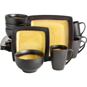 Gibson Elite Ocean Paradise 16 Piece Soft Square Stoneware Dinnerware Set in Amber