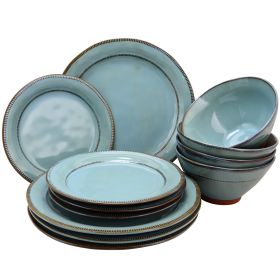 Gibson Elite Terranea 12 Piece Round Terracotta Dinnerware Set in Teal