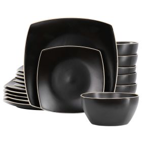 Gibson Soho Lounge 18 Piece Square Stoneware Dinnerware Set in Matte Black