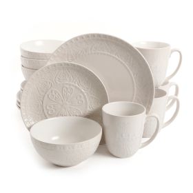 Gibson Elite Milanto 16 Piece Stoneware Dinnerware Set in Cream, Service for 4