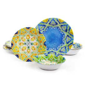 Gibson Home Seaberry 12 Piece Melamine Dinnerware Set in Assorted Designs, Service for 4