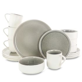 Gibson Elite Global Edge 16 Piece Round Stoneware Dinnerware Set in Light Gray