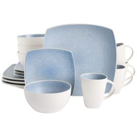 Gibson Elite Soho Lounge 16 Piece Soft Square Stoneware Dinnerware Set in Aqua Blue