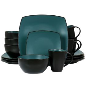 Gibson Elite Soho Lounge 16 Piece Matte Glaze Square Dinnerware Set in Teal