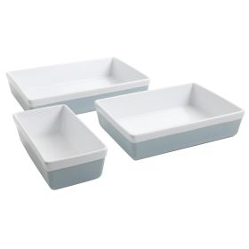 Martha Stewart Dual-Tone 3 Piece Stoneware Rectangle Bakeware Set in Blue