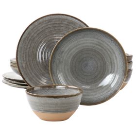 Gibson Elite 12 Piece Dreamweaver Round Earthenware Dinnerware Set in Gray