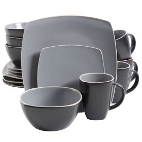 Gibson Home Soho Lounge 16 Piece Soft Square Stoneware Dinnerware Set in Grey Matte