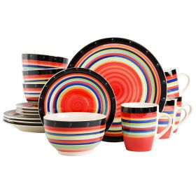 Gibson Home Casa Stellar 16 Piece Round Stoneware Dinnerware Set in Red