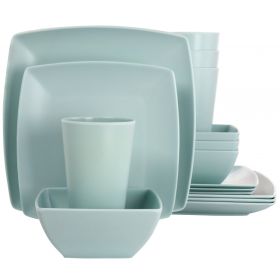 Gibson Home Grayson Melamine 16 Piece Square Dinnerware Set in Mint