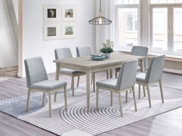 7pc Dining Set Natural Wood Grain Color Dining Table Rectangle Dining Table And Chairs Plush Comfort Fabric Dining Room Furniture