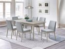 7pc Dining Set Natural Wood Grain Color Dining Table Rectangle Dining Table And Chairs Plush Comfort Fabric Dining Room Furniture